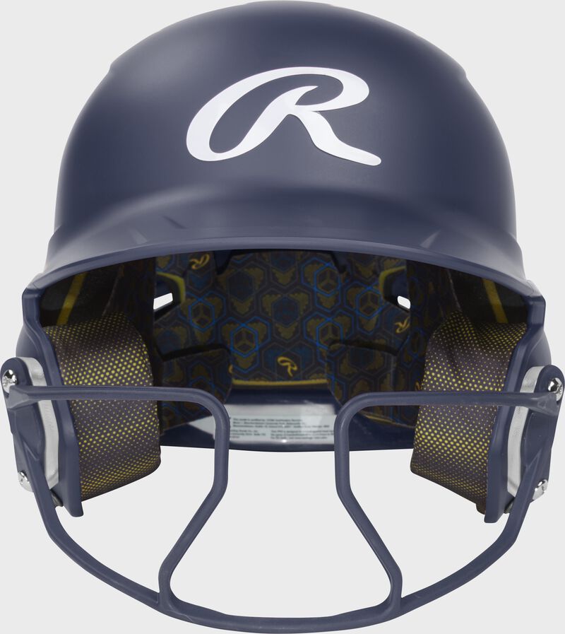 Rawlings Mach Hi-Viz Senior Matte Batting Helmet With Hi-Viz Face Guard - Navy