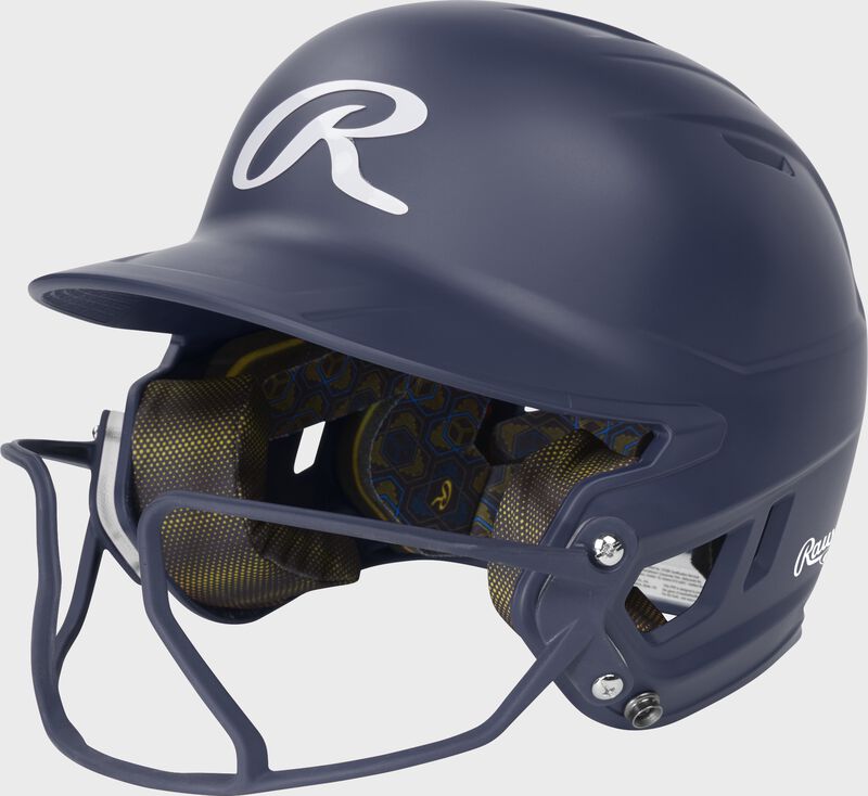 Rawlings Mach Hi-Viz Senior Matte Batting Helmet With Hi-Viz Face Guard - Navy