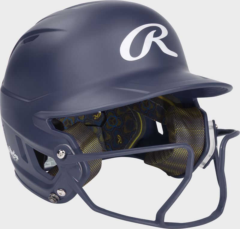 Rawlings Mach Hi-Viz Junior Matte Batting Helmet With Hi-Viz Face Guard - Navy