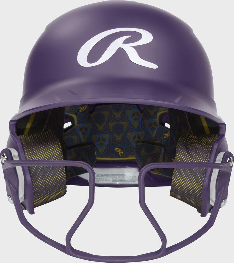 Rawlings Mach Hi-Viz Senior Matte Batting Helmet With Hi-Viz Face Guard - Purple