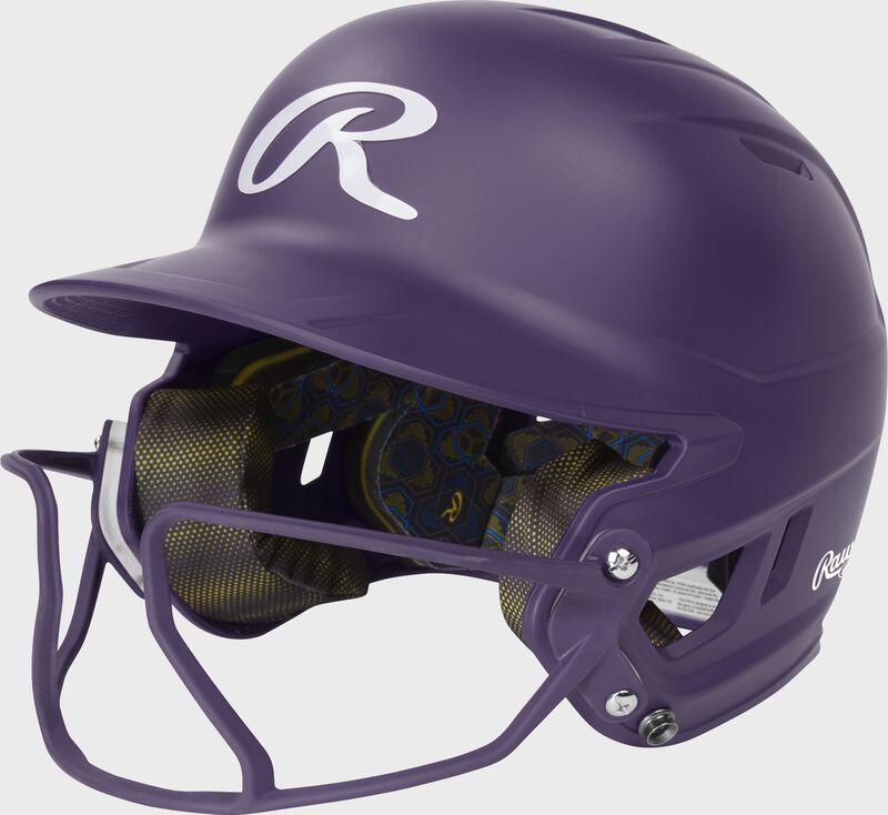 Rawlings Mach Hi-Viz Junior Matte Batting Helmet With Hi-Viz Face Guard - Purple