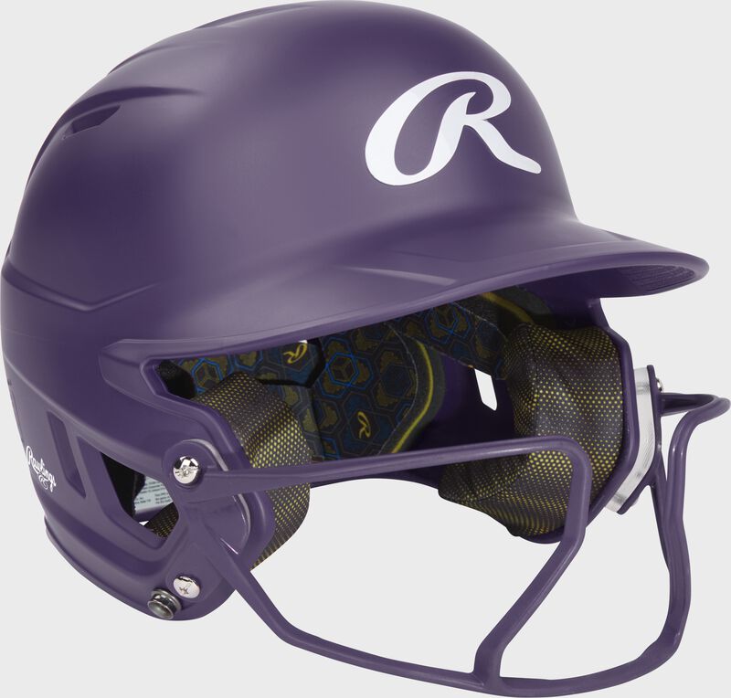 Rawlings Mach Hi-Viz Junior Matte Batting Helmet With Hi-Viz Face Guard - Purple