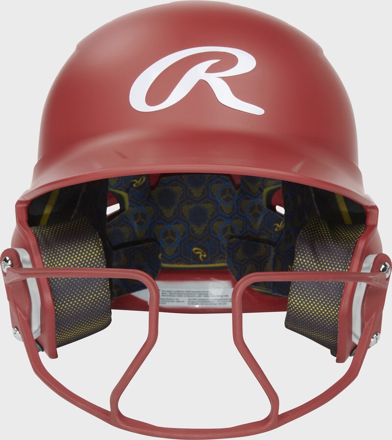 Rawlings Mach Hi-Viz Senior Matte Batting Helmet With Hi-Viz Face Guard - Scarlet