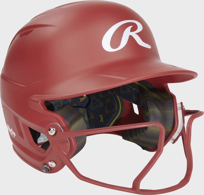 Rawlings Mach Hi-Viz Senior Matte Batting Helmet With Hi-Viz Face Guard - Scarlet