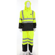 Luminator, .40mm, Stretch PU/CottonPoly Blend, Class 3, FR, 2pc Suit, Roll-Up Hood, Lime