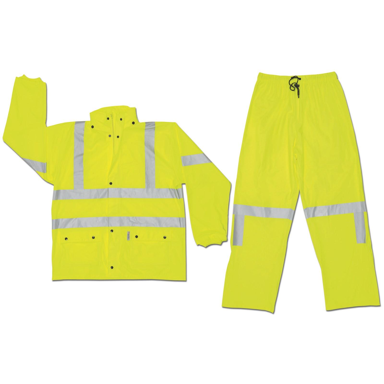 Luminator, .40mm, Stretch PU/CottonPoly Blend, Class 3, FR, 2pc Suit, Roll-Up Hood, Lime