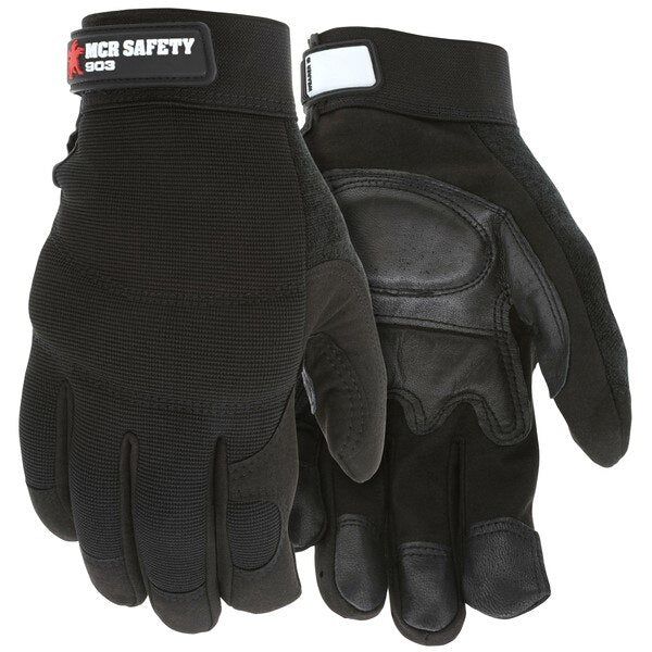 Mechanics Gloves, Medium, Leather, Black