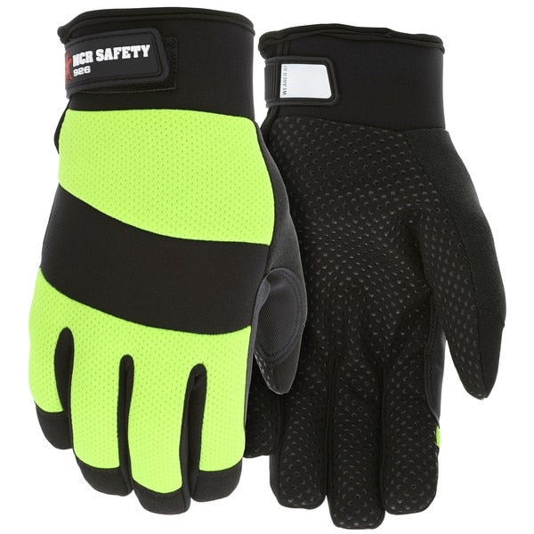 Mechanics Gloves, X-Large, Synthetic, Black/Lime
