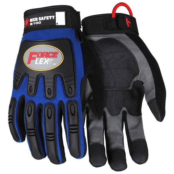 Mechanics Gloves, ForceFlex, 2X-Large, Synthetic, Black/Blue