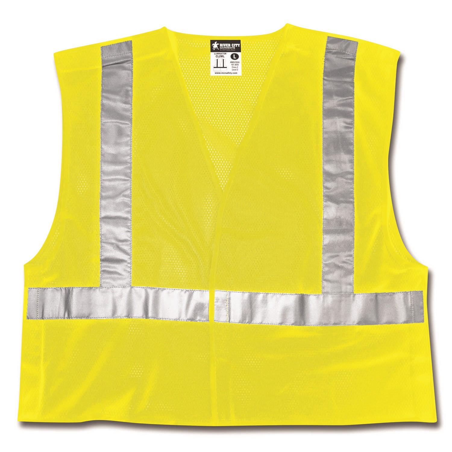 Class 2, Tear-Away, Polyester Mesh Safety Vest, 2" Silver Stripe, FLUOR LIME