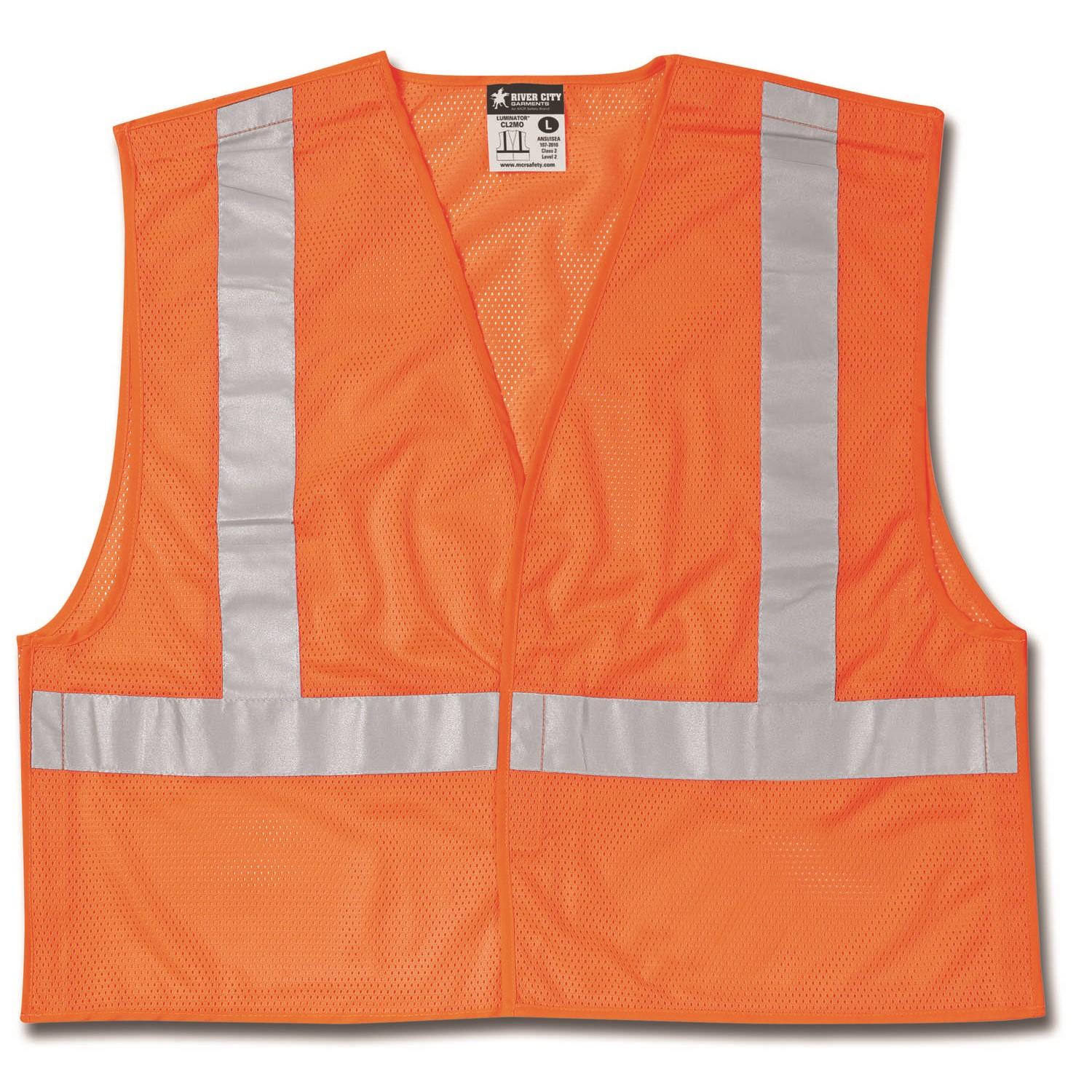 Class 2, Tear-Away, Polyester Mesh Safety Vest, 2" Silver Stripe, FLUOR ORANGE
