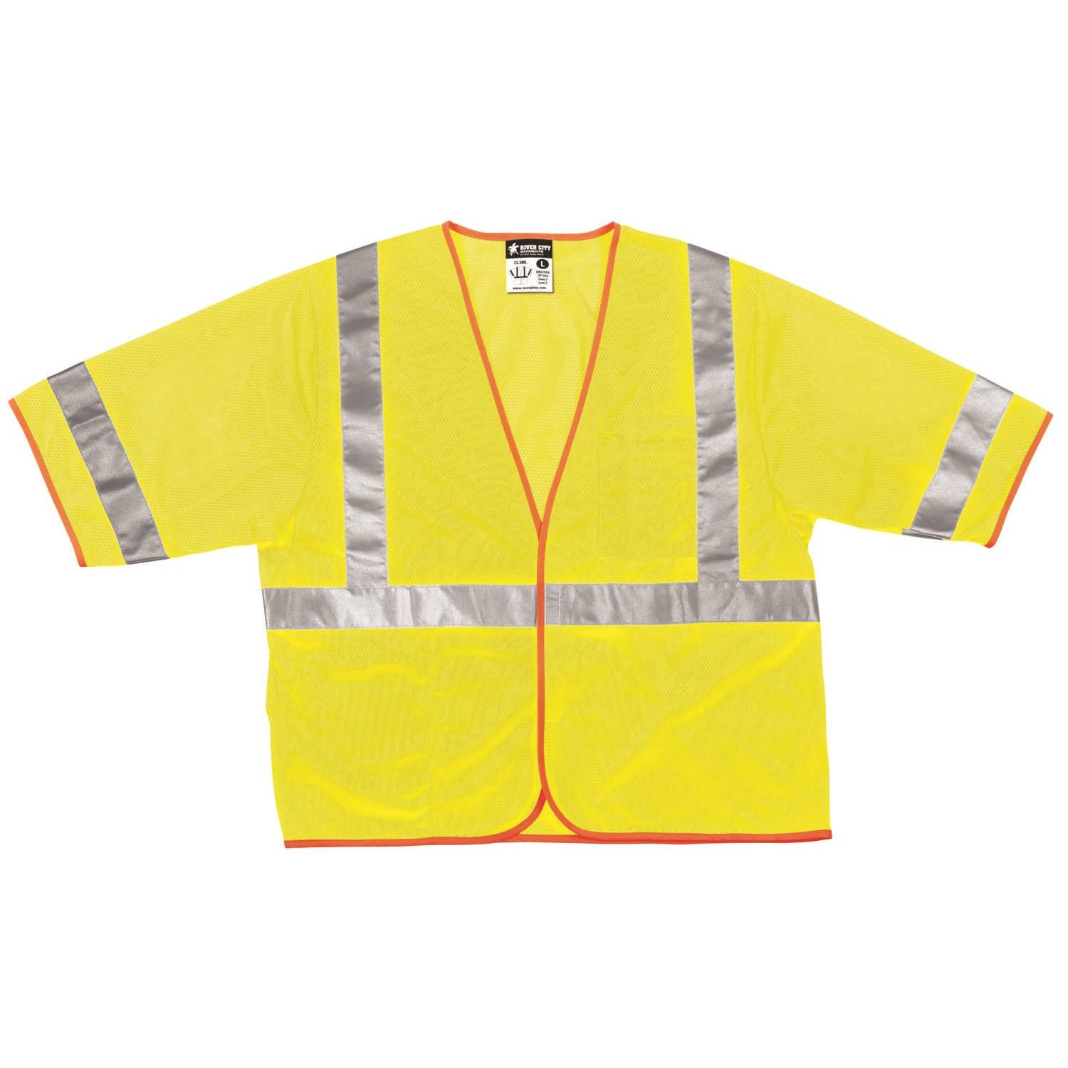 Class 3, Polyester Mesh Safety Vest, 2" Silver Stripe, Fluor Lime
