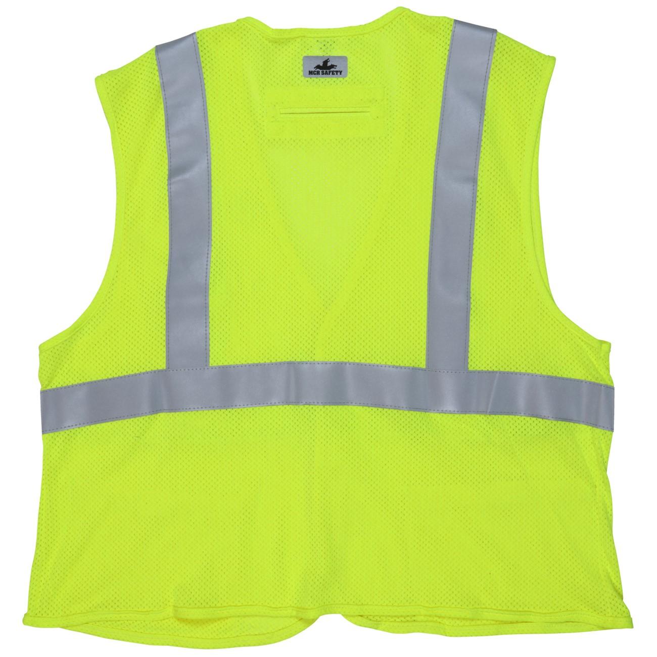 FR Safety Vest, Lime, Mesh, Hook & Loop, 3 Pockets, Medium