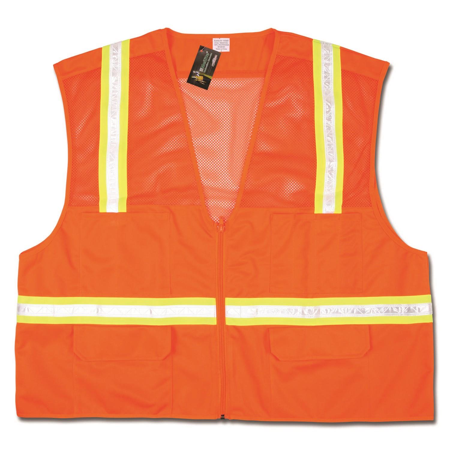 Economy Surveyor, Hybrid Mesh/Solid, Orange, White vinyl/Yellow Reflective material