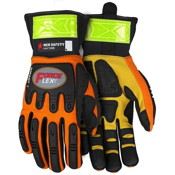 Mechanics Gloves, ForceFlex, Medium, Synthetic, Black/Orange