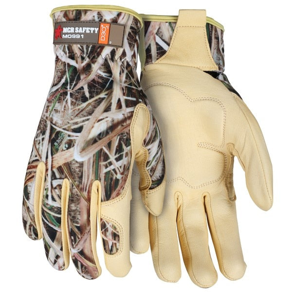 Mechanics Gloves, Large, Leather, Gold, Slip-On - Open Cuff