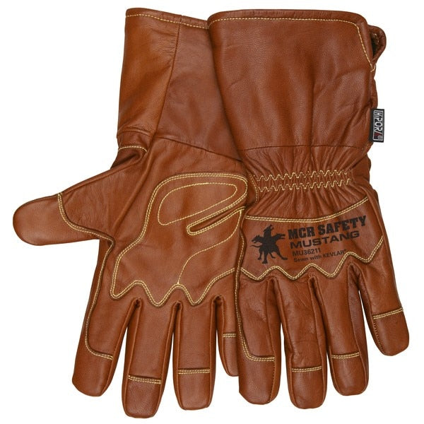 Drivers Gloves, Mustang, Medium, Leather, Brown, 12 Inch L