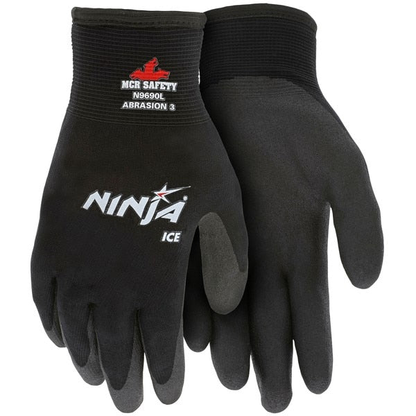 Gloves, Ninja, Large, Nylon/Acrylic, Black, Knit Wrist Cuff