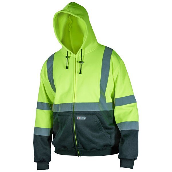 *** Discontinued ***MCR Safety SSCL3LZ - Hi-Vis Class 3 Polyester Lime/Black hoodie, Zipper Front, 2" Silver Reflective Stripes, Attached drawstring hood, hand warmer pockets, Size:  3X-Large