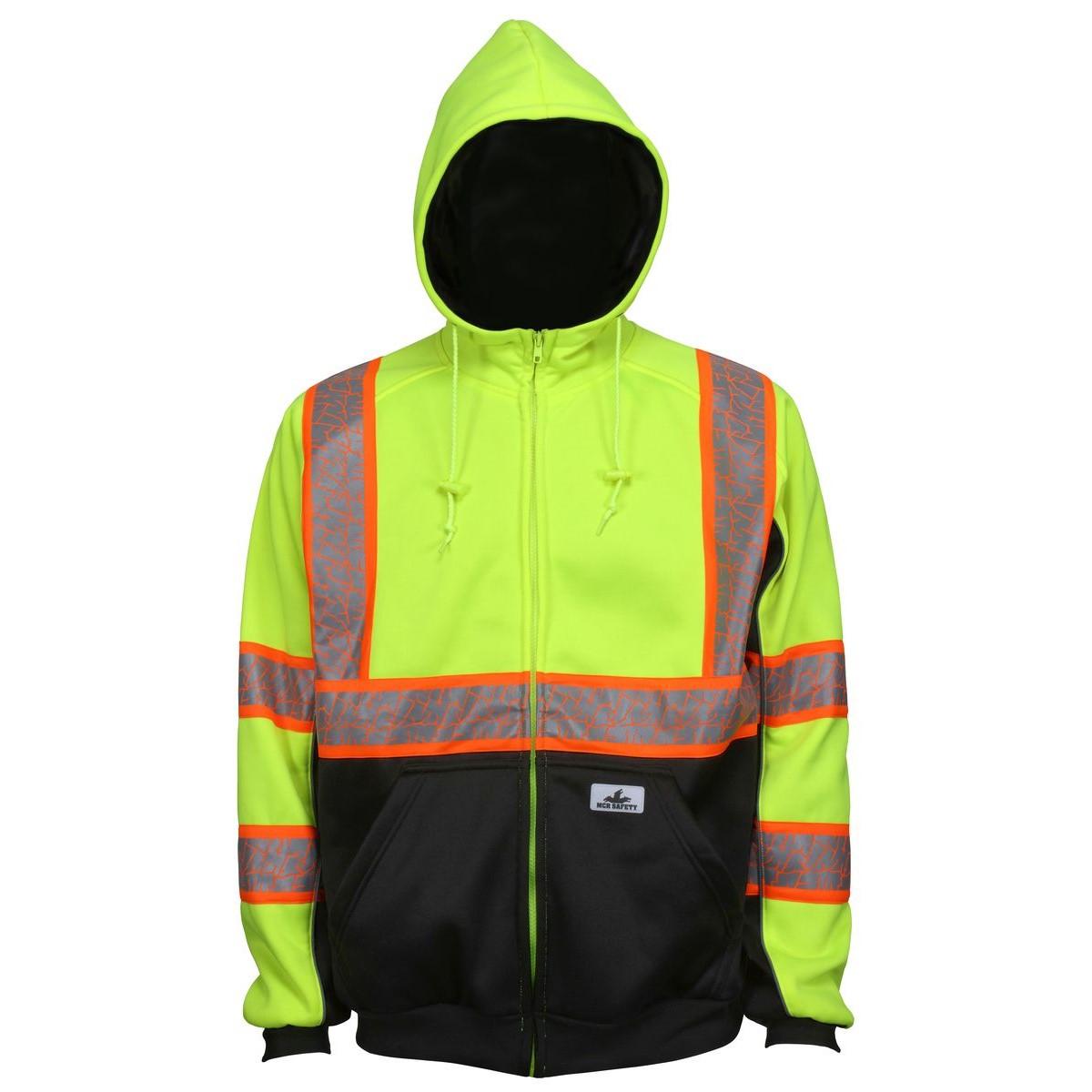 *** Discontinued ***MCR Safety SSCL3LZ - Hi-Vis Class 3 Polyester Lime/Black hoodie, Zipper Front, 2" Silver Reflective Stripes, Attached drawstring hood, hand warmer pockets, Size:  4X-Large