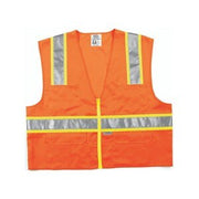 Class 2, Polyester Safety Vest, 3" Lime/2" Silver Stripe, Fluor Orange