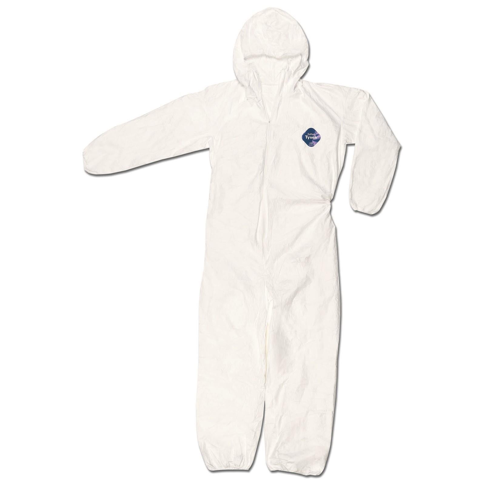 Tyvek Coverall, zipper front, elastic sleeves/ankles, att hood