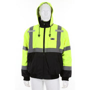 MCR Safety VBBCL3L - Luminator  Hi-Viz Value Bomber Jacket, Class 3, Insulated rain jacket, Fluorescent lime/black, 2" silver reflective stripes, Zipper Front, Multiple Pockets, Size: Medium