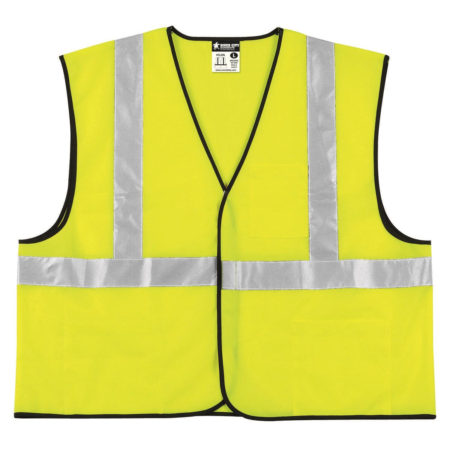 Class 2, Polyester, Safety Vest, 2" Silver Stripe, FLUOR LIME