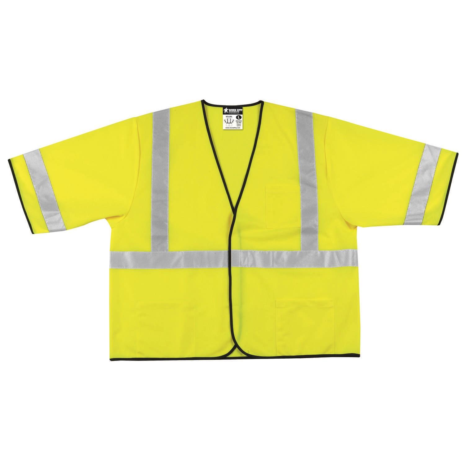 Class 3, Polyester, Safety Vest, 2" Silver Stripe, FLUOR LIME