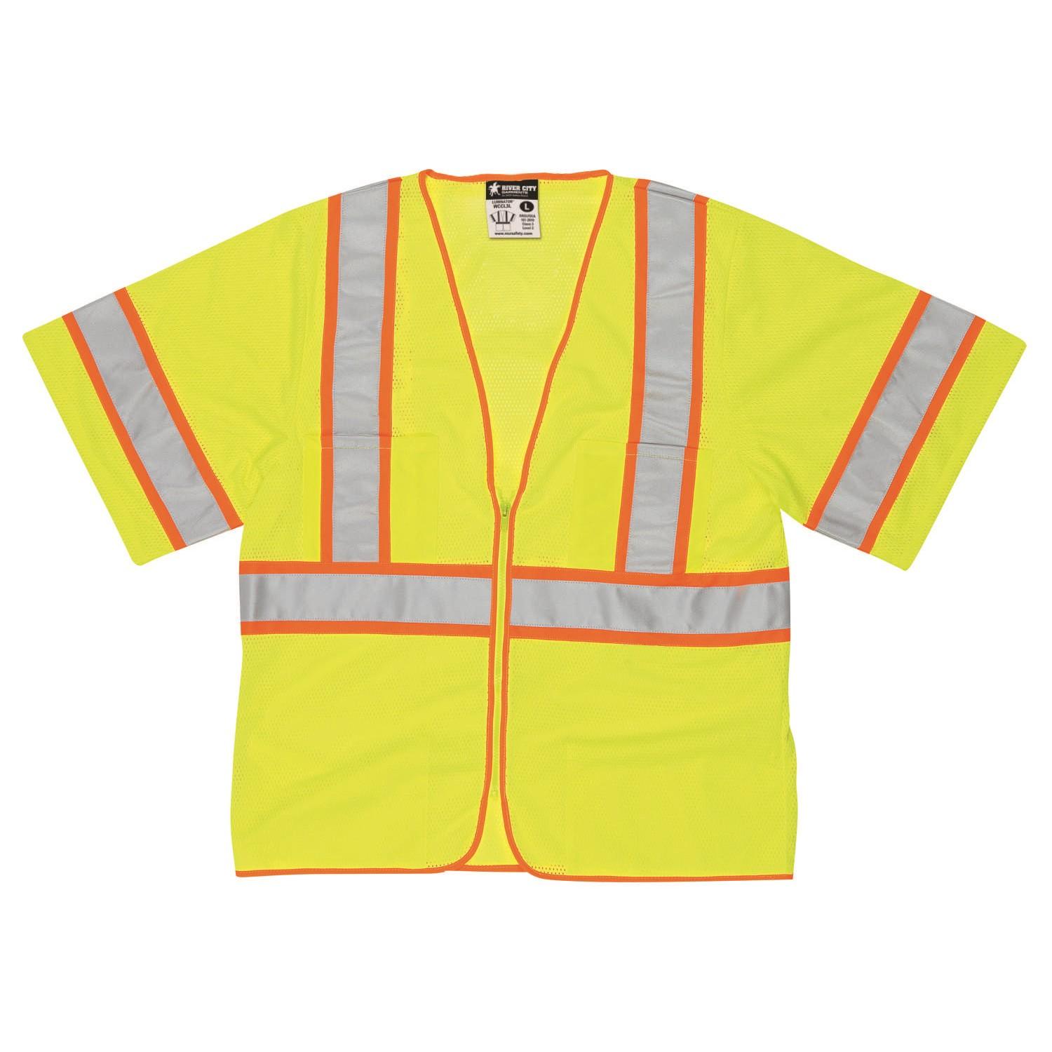 Class 3, Poly, Mesh Safety Vest, 4 1/2" Yellow/Silver Stripe, ORANGE