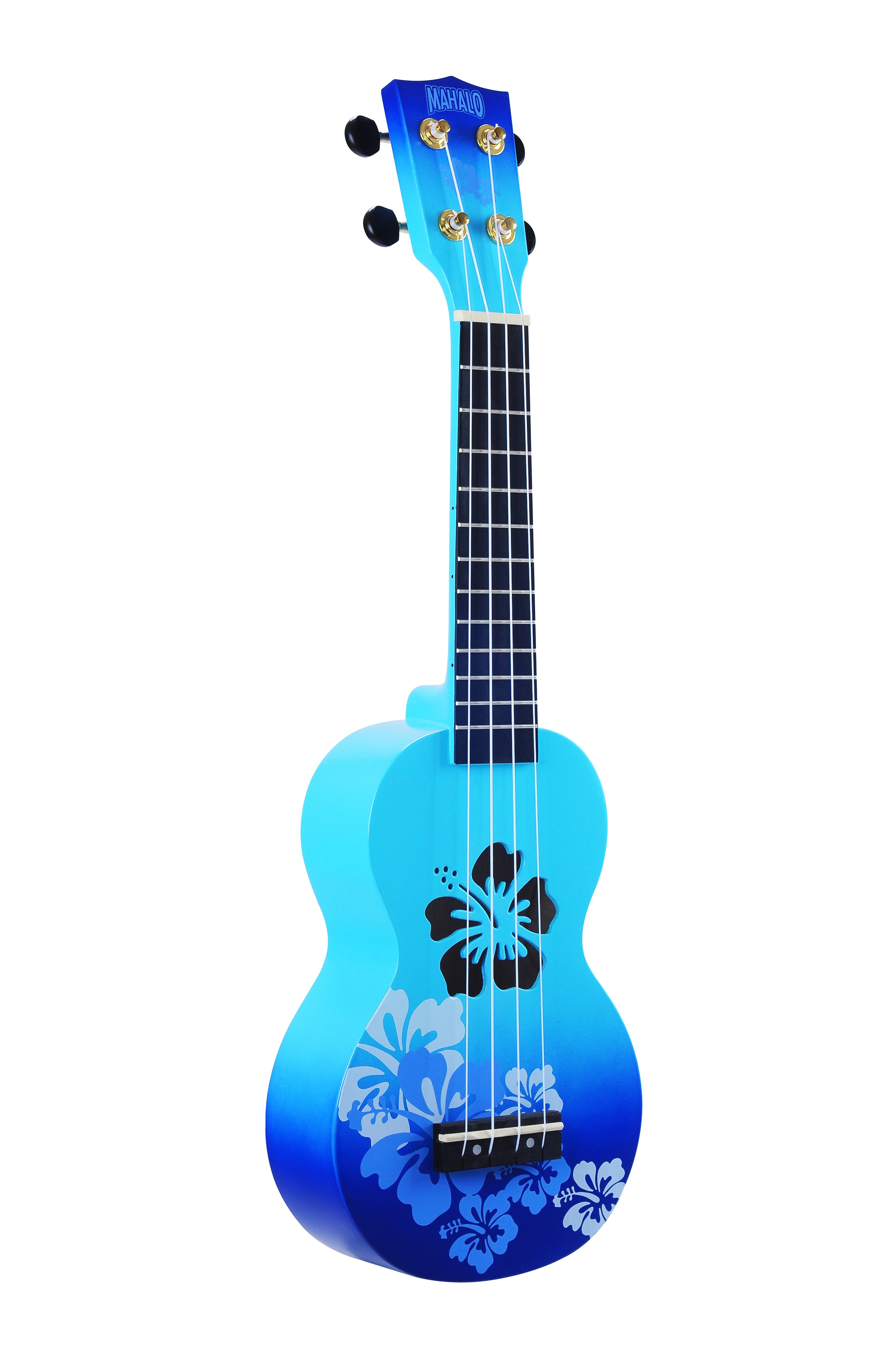Mahalo MD1-HBBUB Hibiscus Soprano Ukulele. Blue Burst