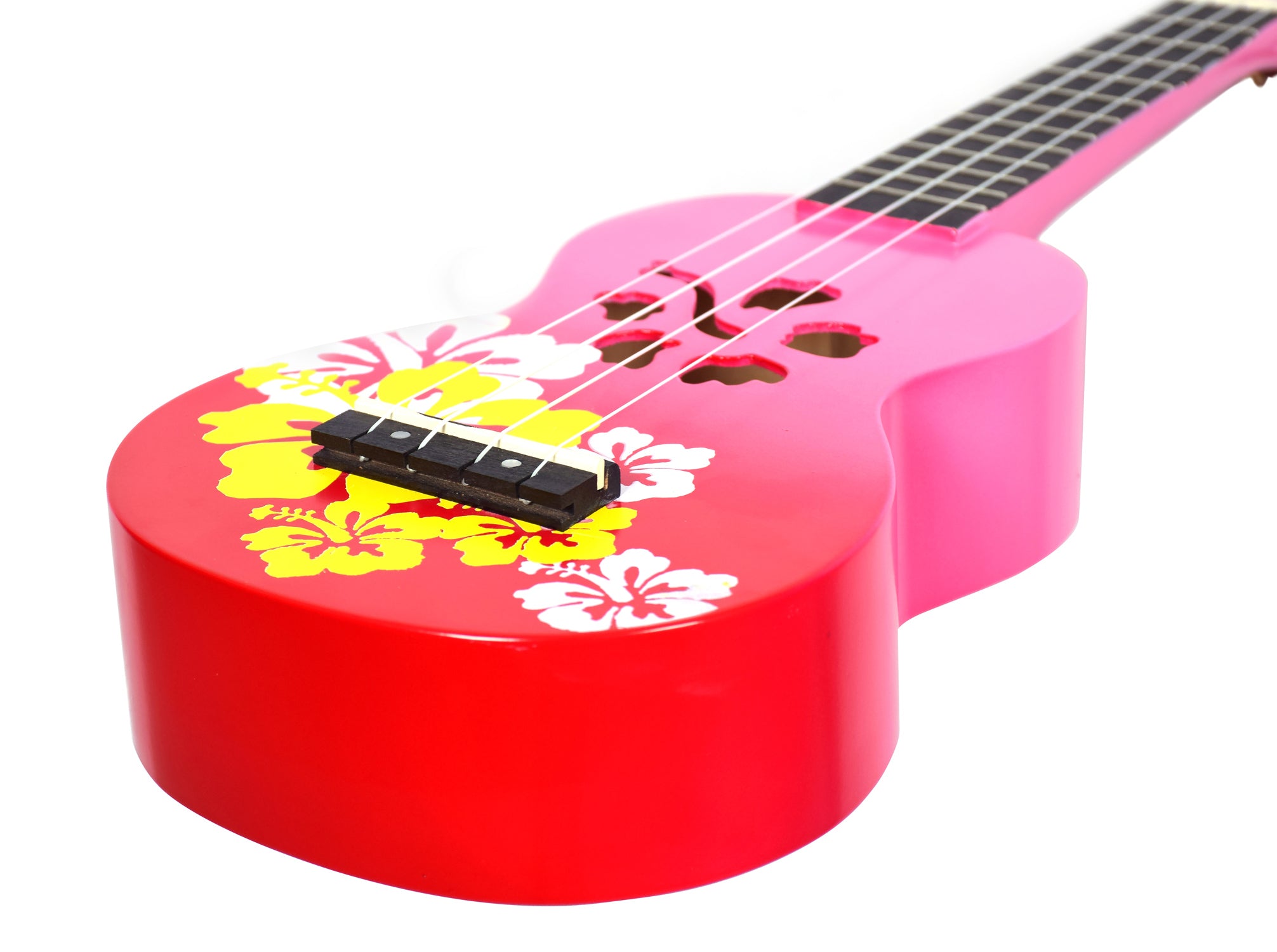 Mahalo MD1-HBRDB Hibiscus Soprano Ukulele. Red Burst