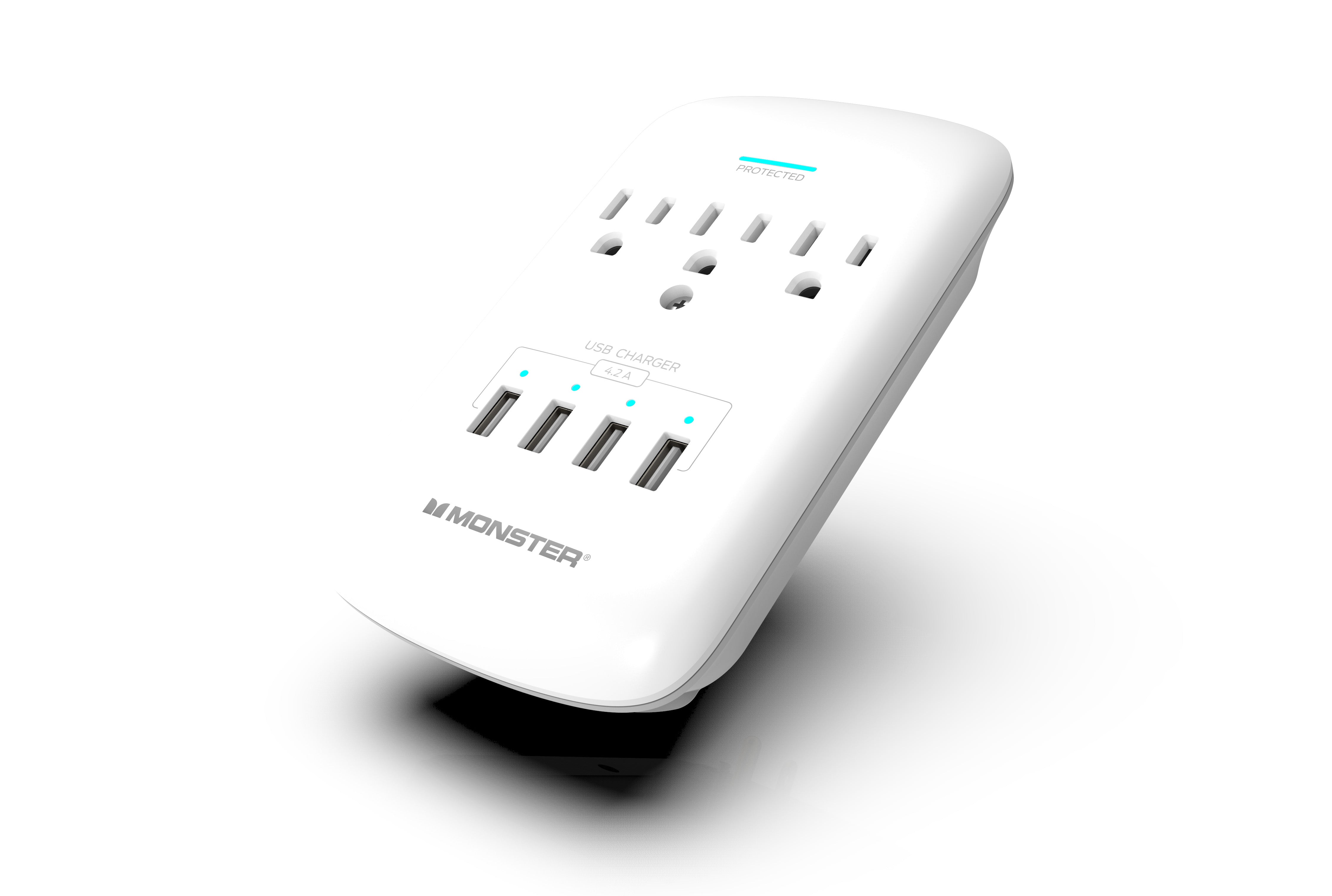 Monster ME-5015W 3 Outlet Wall Tap Surge Protector. White