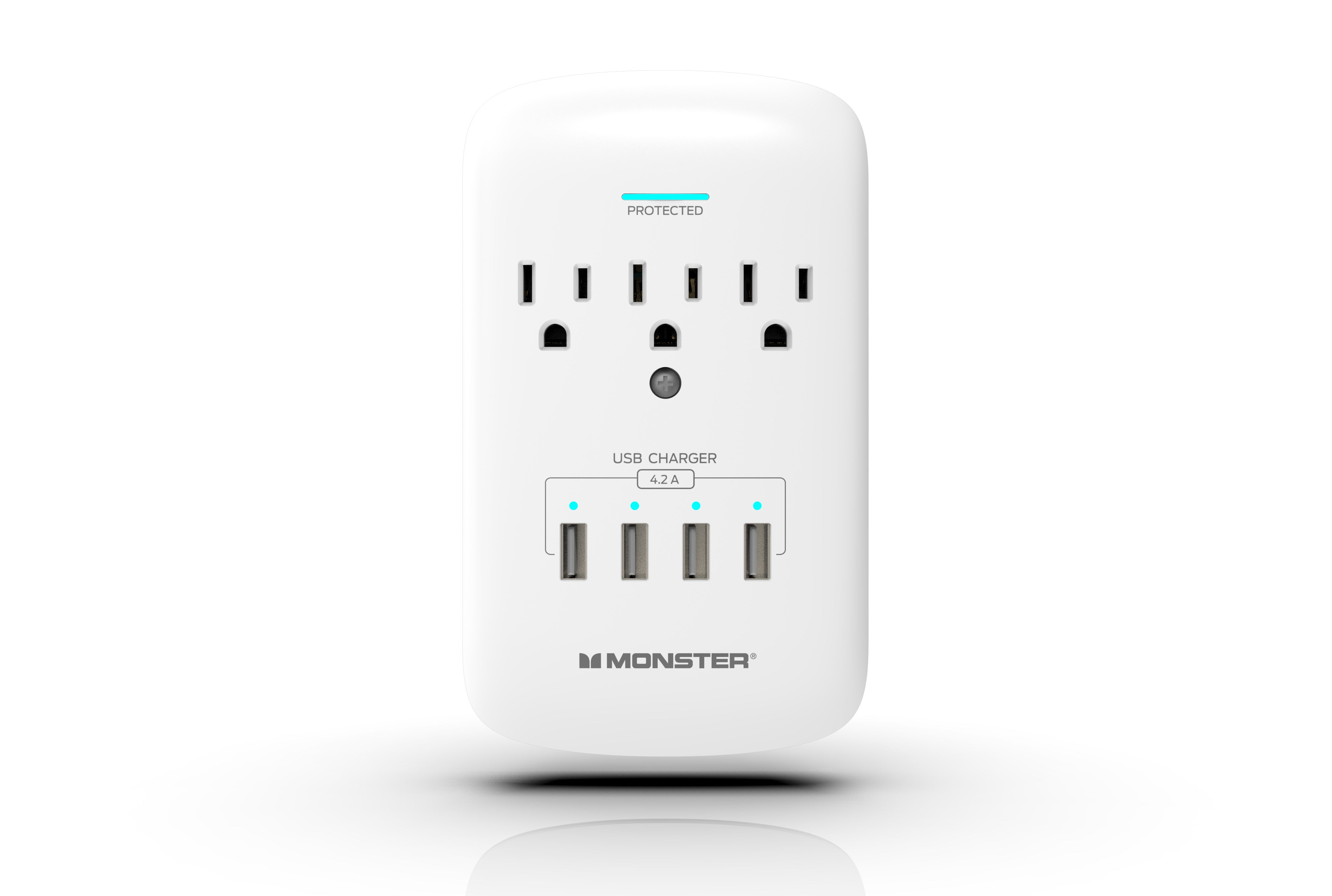 Monster ME-5015W 3 Outlet Wall Tap Surge Protector. White