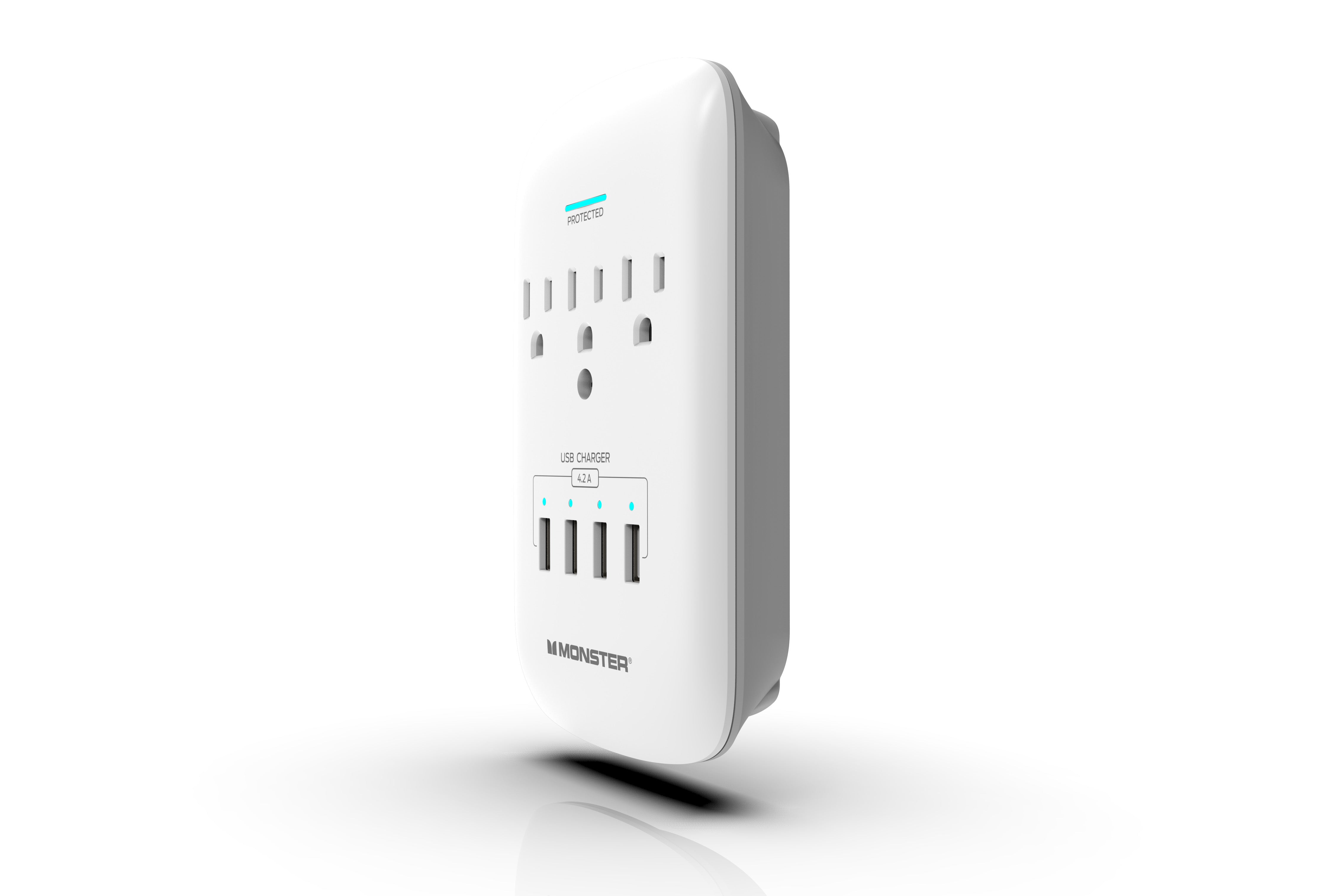 Monster ME-5015W 3 Outlet Wall Tap Surge Protector. White