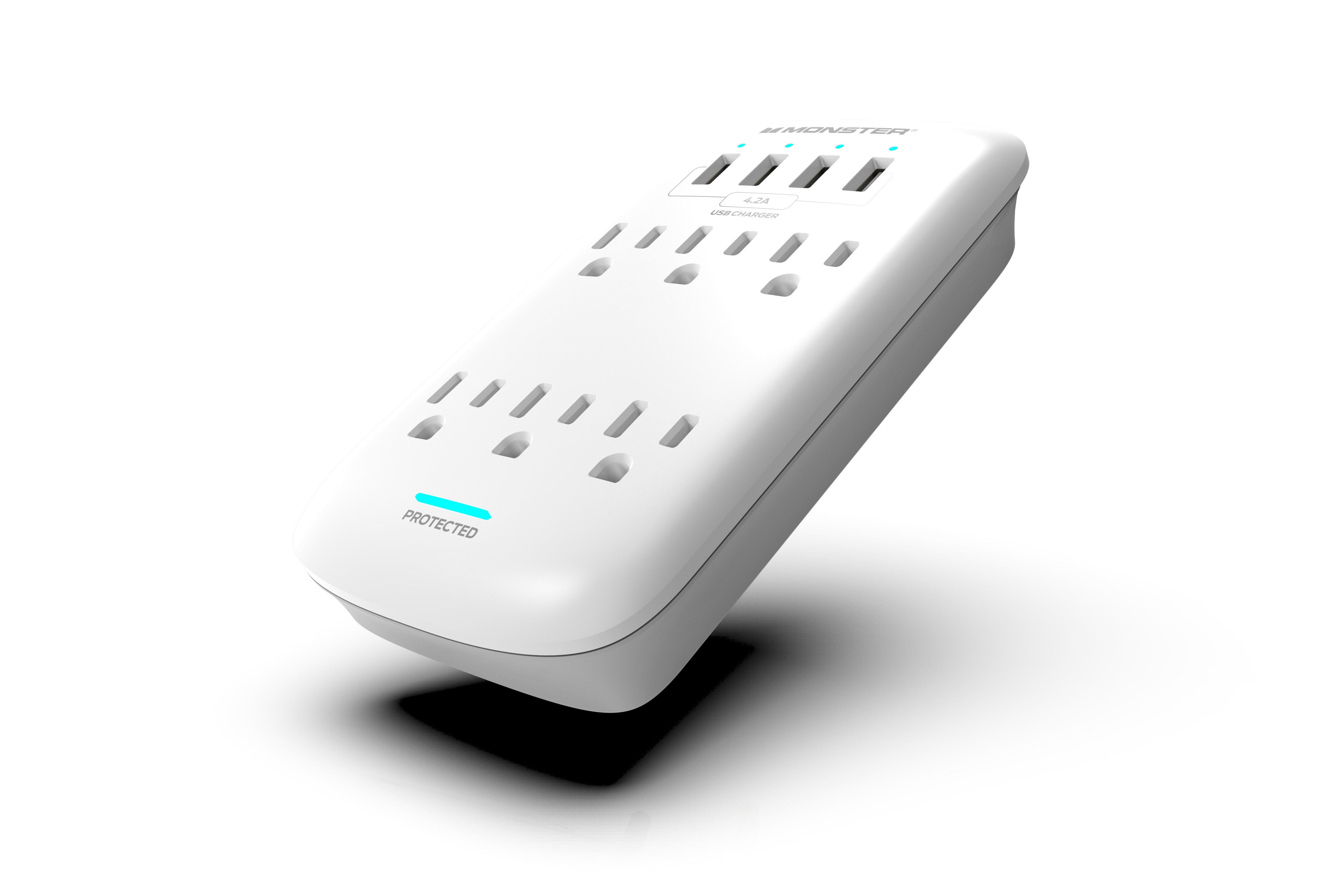 Monster ME-5016W 6 Outlet Wall Tap Surge Protector. White