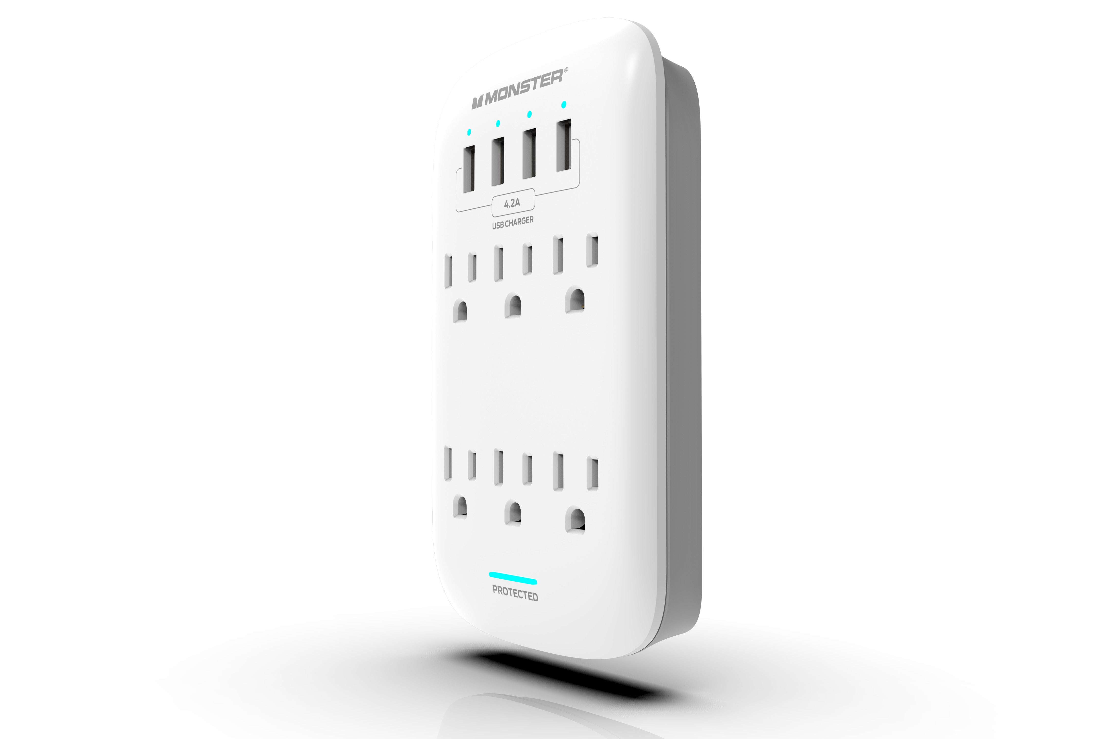 Monster ME-5016W 6 Outlet Wall Tap Surge Protector. White