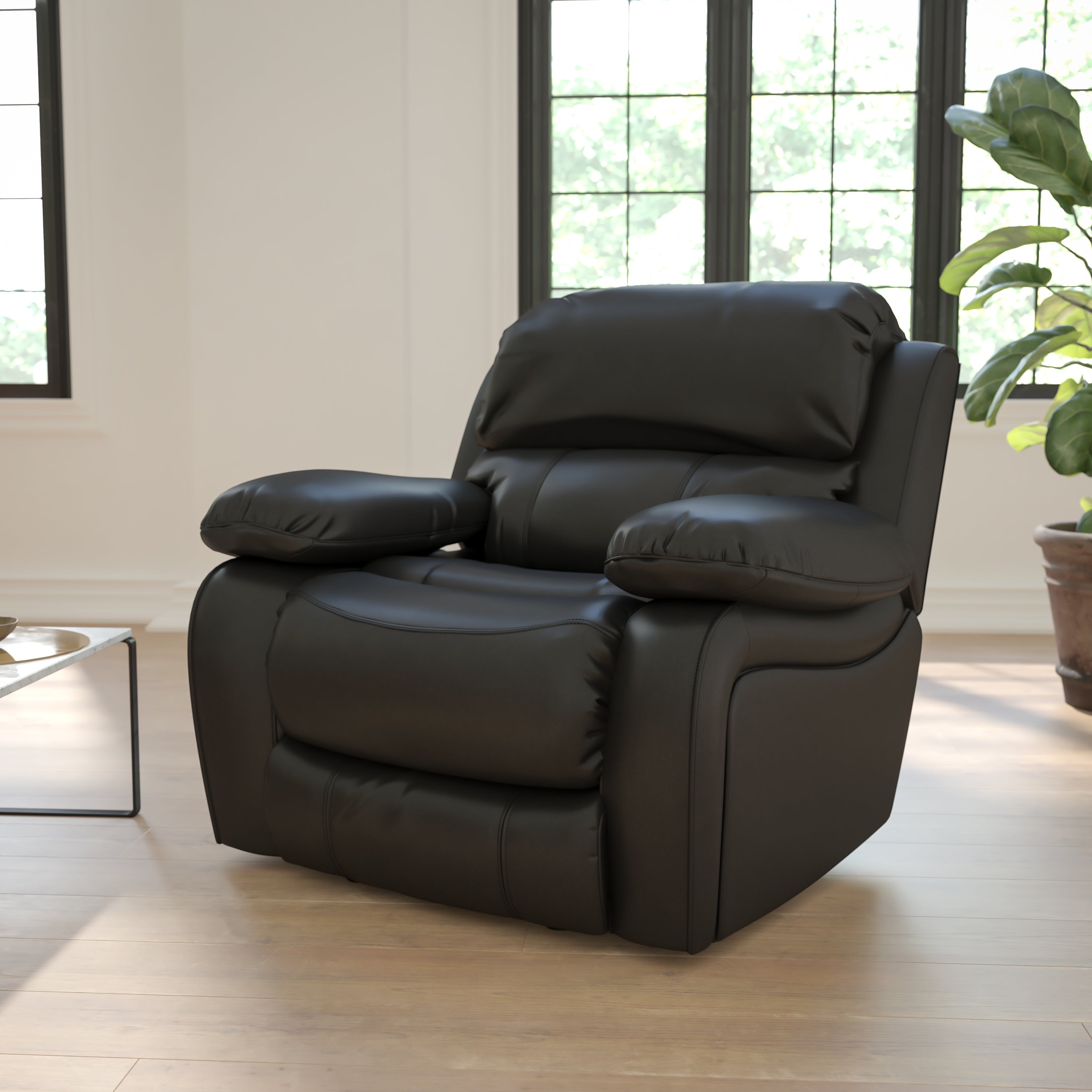 Kyle Black LeatherSoft Rocker Recliner + Headrest Cover