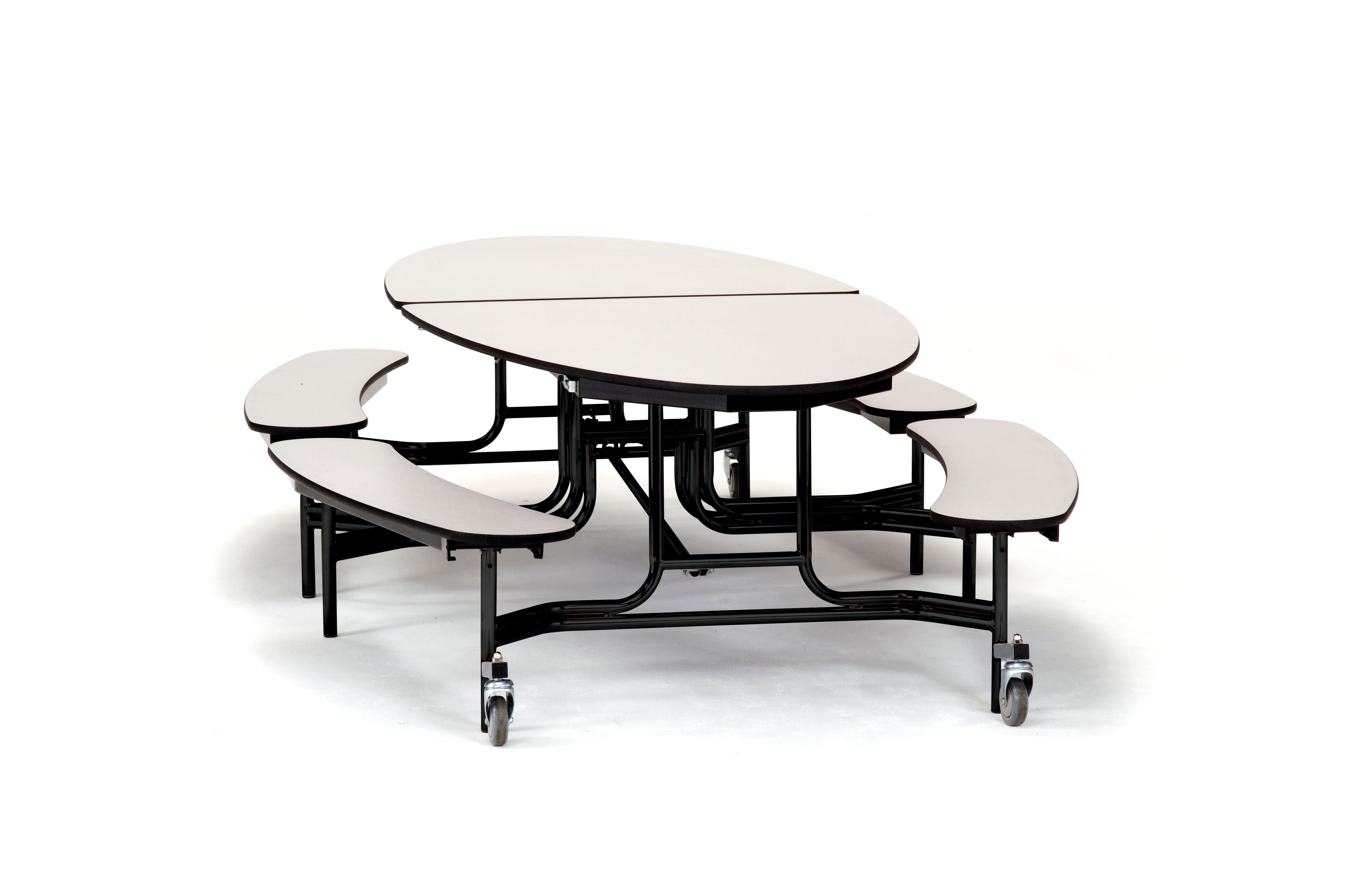 NPS® Mobile Cafeteria Table w/ Benches, 10' Elliptical, Particleboard Core, Edge Type: Edge Banding, Frame Type:  Textured Black (Specify Tabletop/Bench Laminate Color and Height)