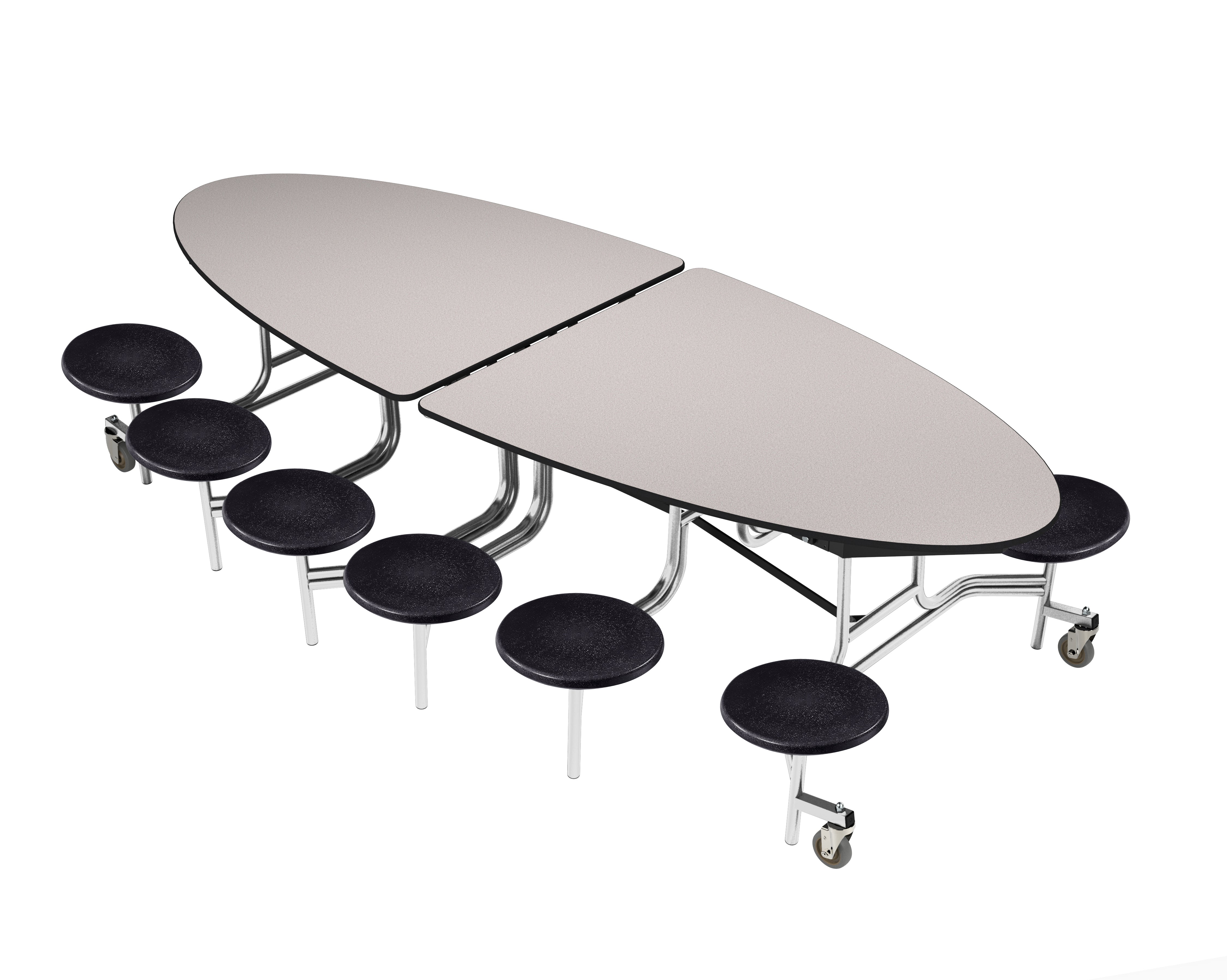 NPS® Mobile Cafeteria Table w/ Stools, 10' Elliptical, MDF Core, Edge Type: ProtectEdge, Frame Type:  Chrome (Specify Laminate Tabletop/Seat Color and Height)