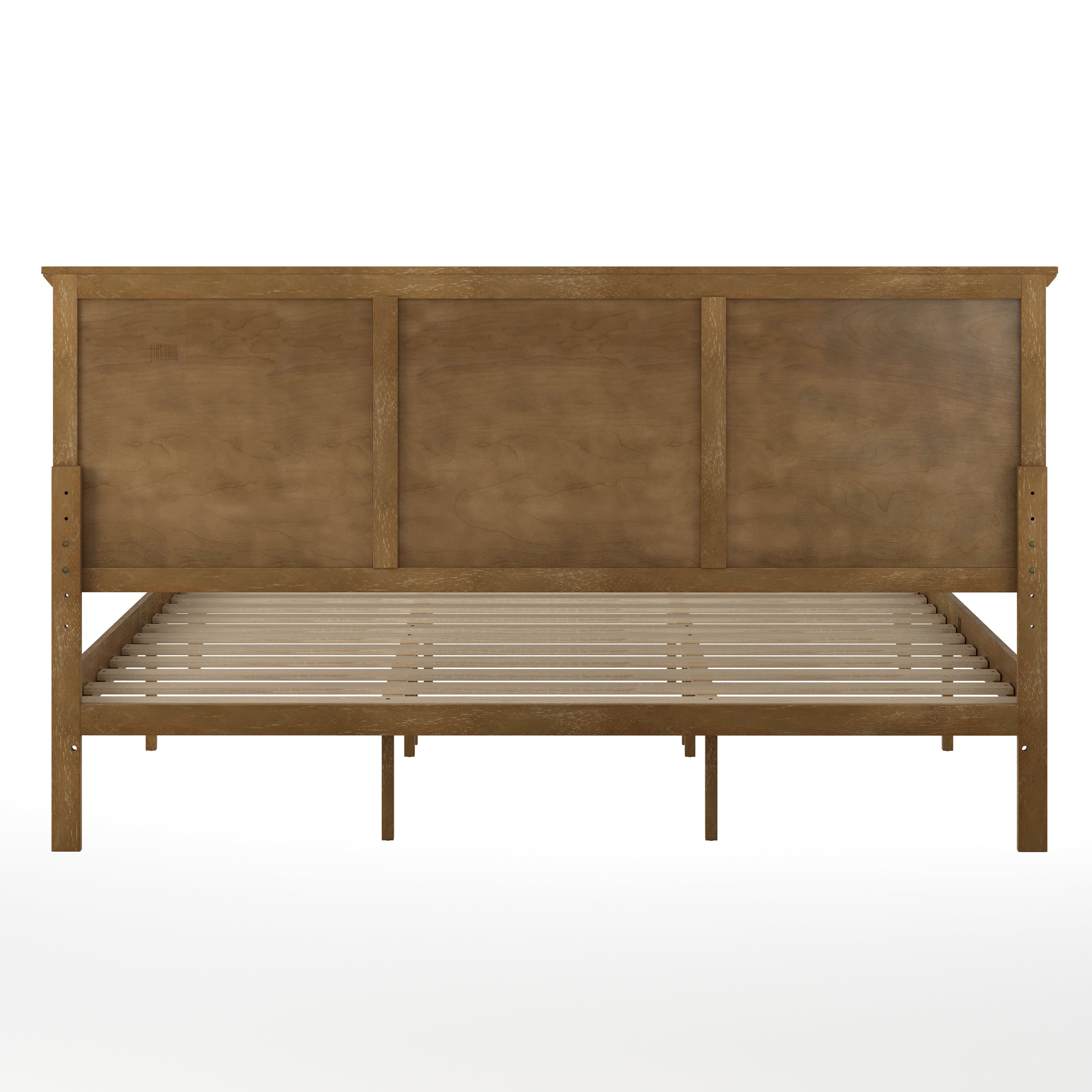 Fiona Light Brown King Size Solid Wood Platform Bed Frame with Headboard, Footboard, and Slatted Bottom