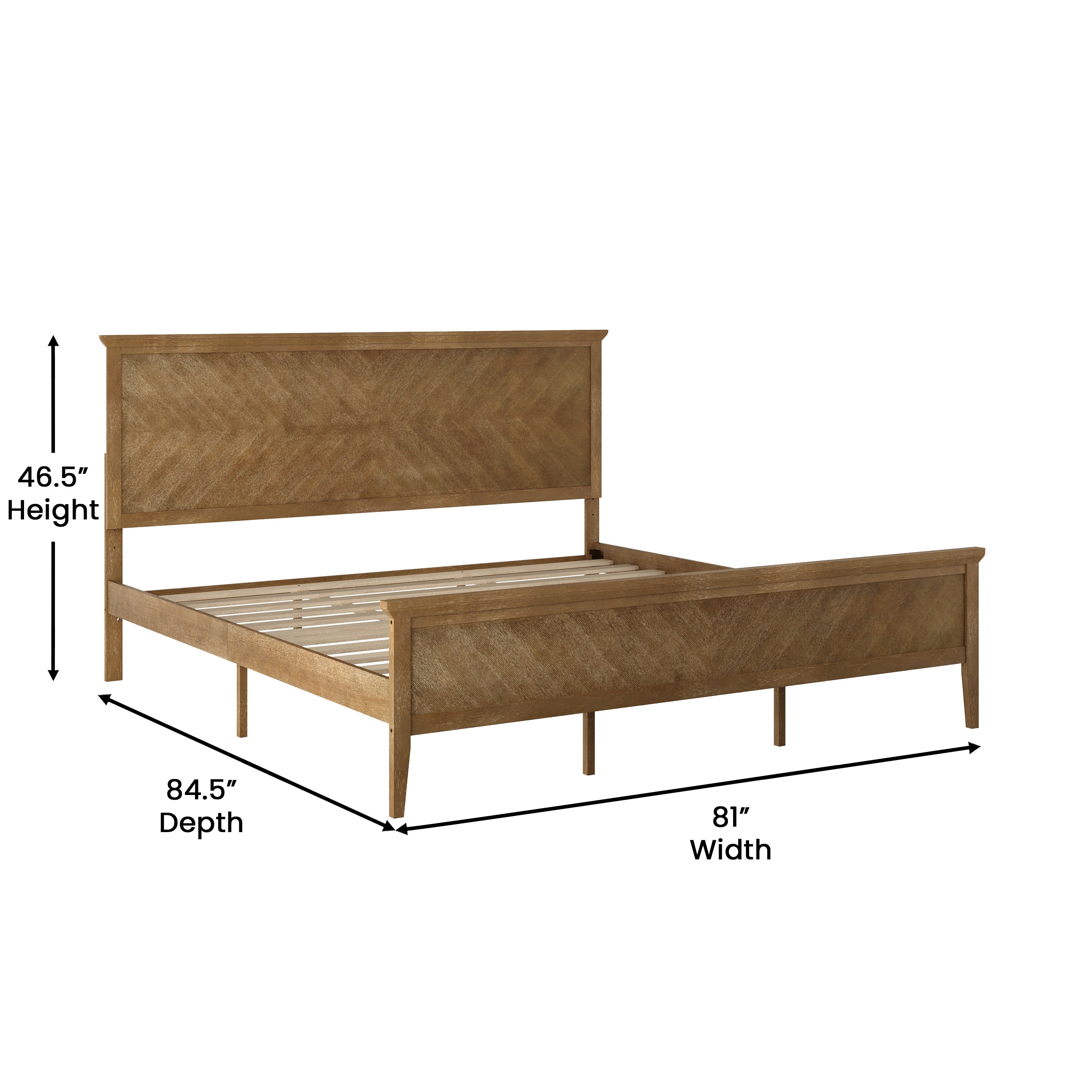 Fiona Light Brown King Size Solid Wood Platform Bed Frame with Headboard, Footboard, and Slatted Bottom