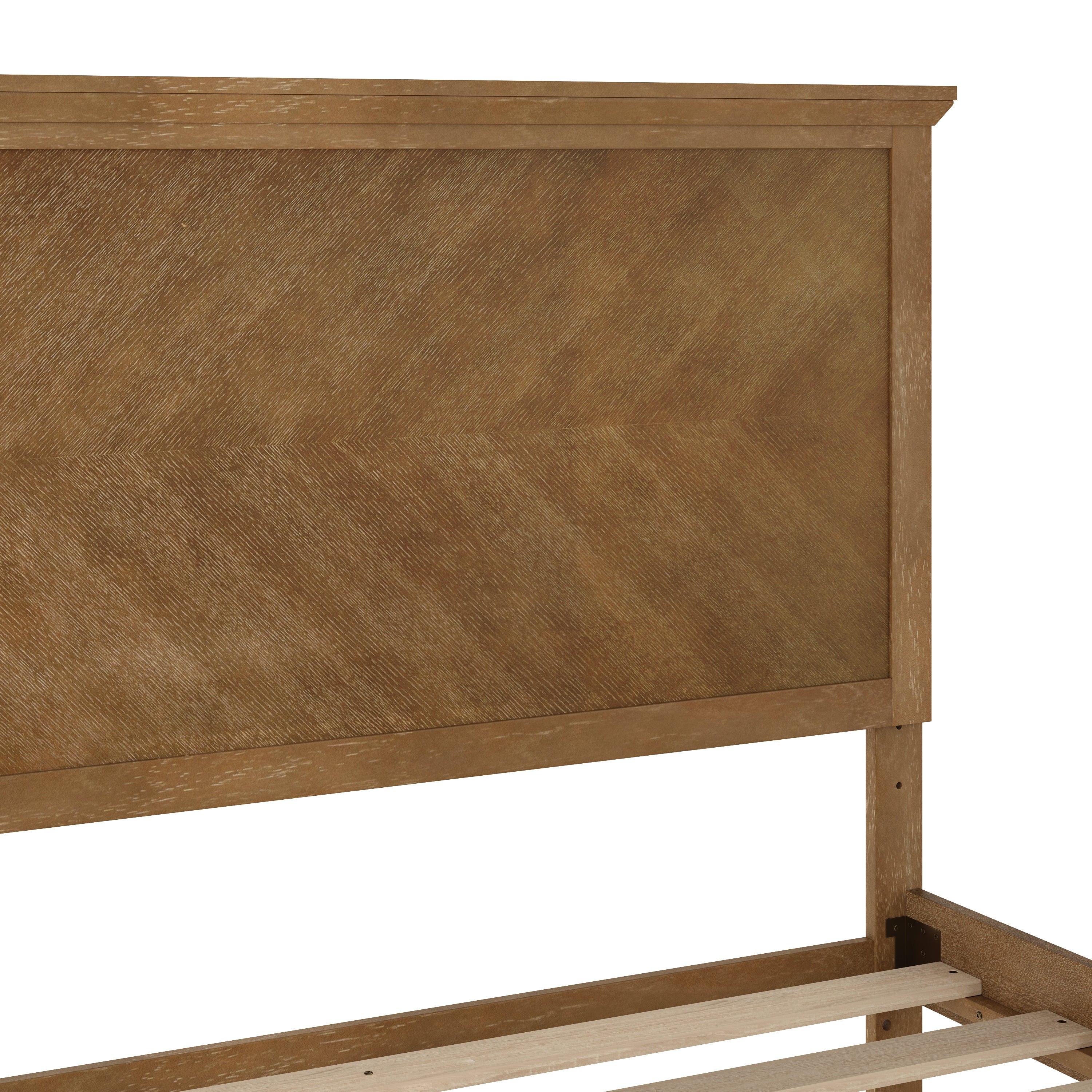 Fiona Light Brown King Size Solid Wood Platform Bed Frame with Headboard, Footboard, and Slatted Bottom