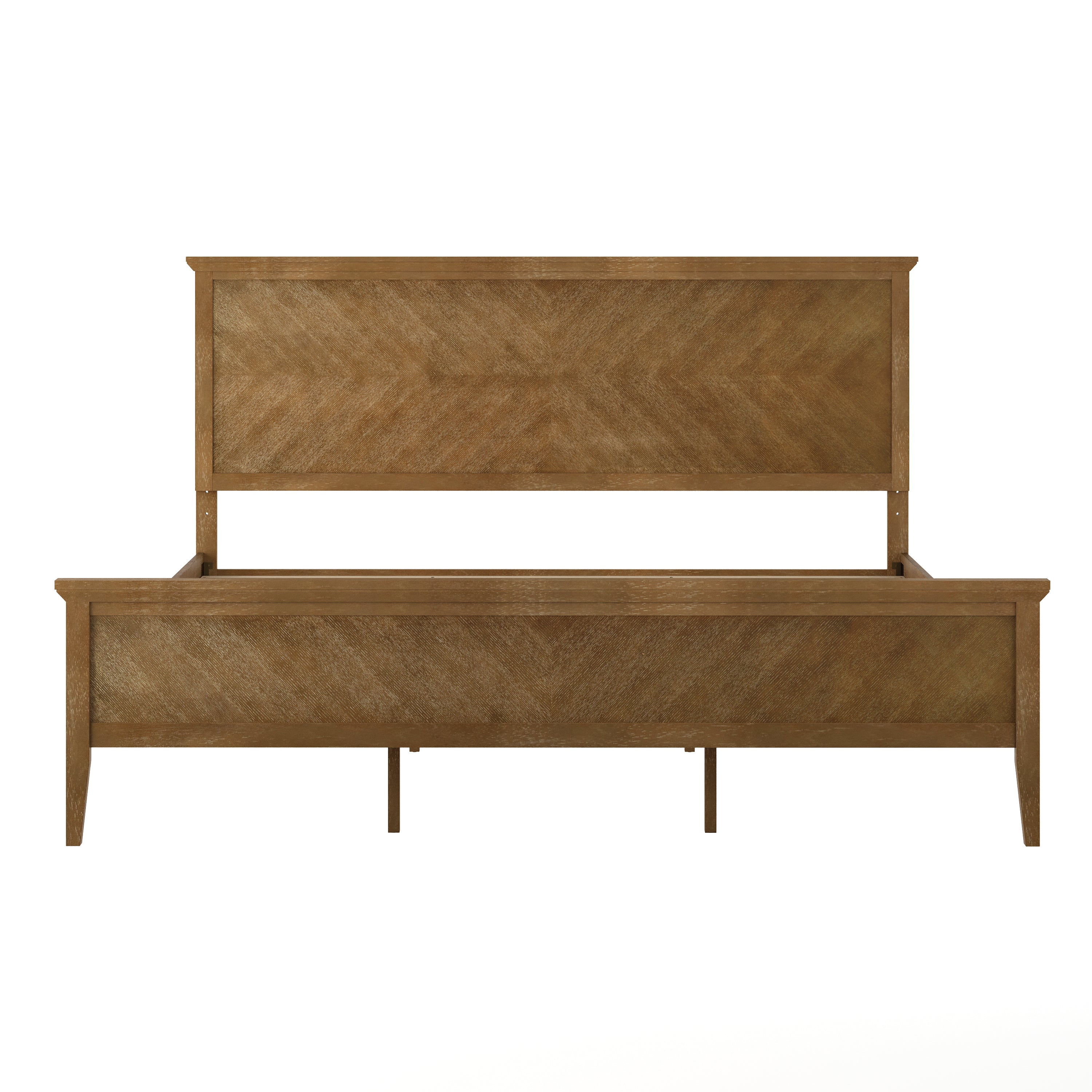 Fiona Light Brown King Size Solid Wood Platform Bed Frame with Headboard, Footboard, and Slatted Bottom