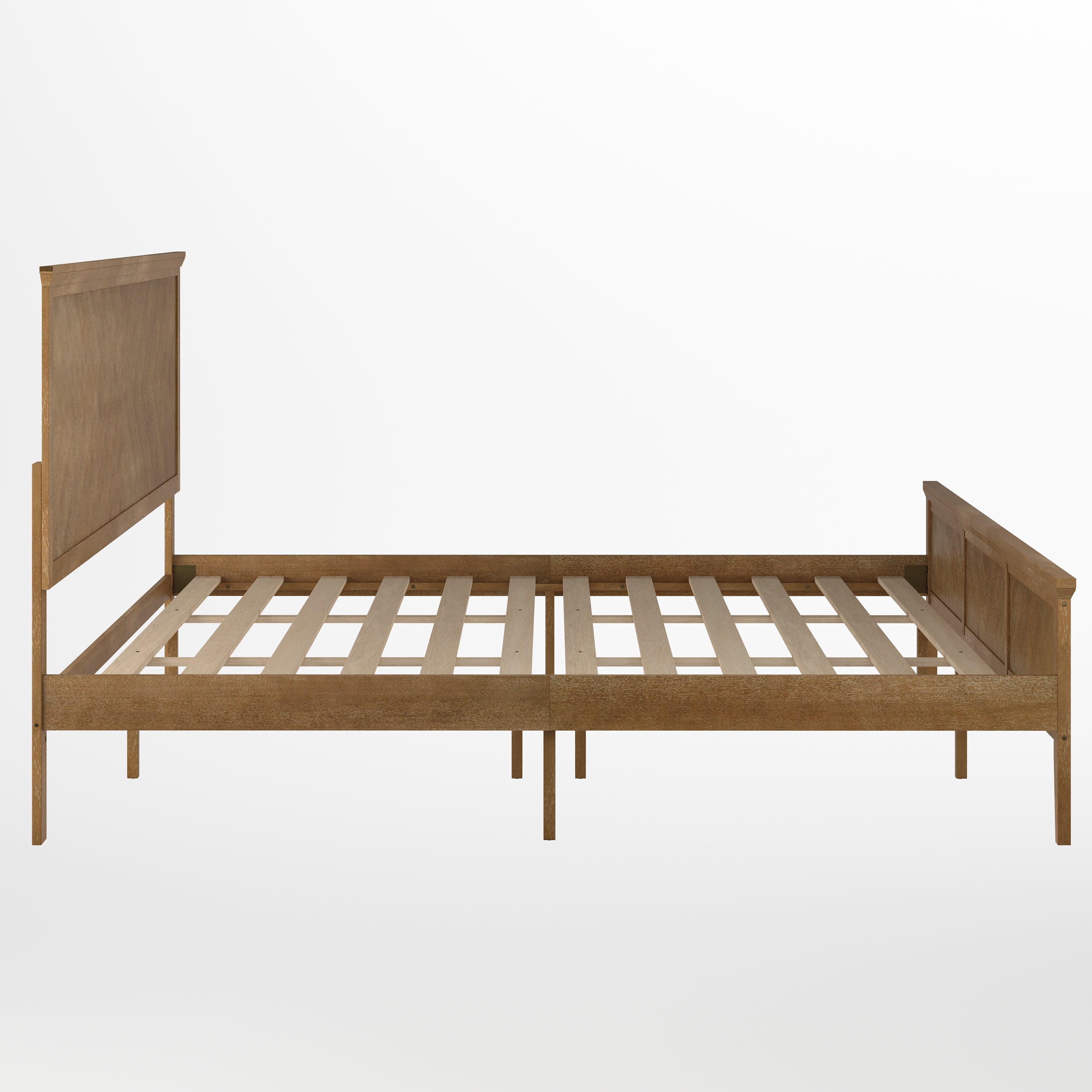 Fiona Light Brown King Size Solid Wood Platform Bed Frame with Headboard, Footboard, and Slatted Bottom