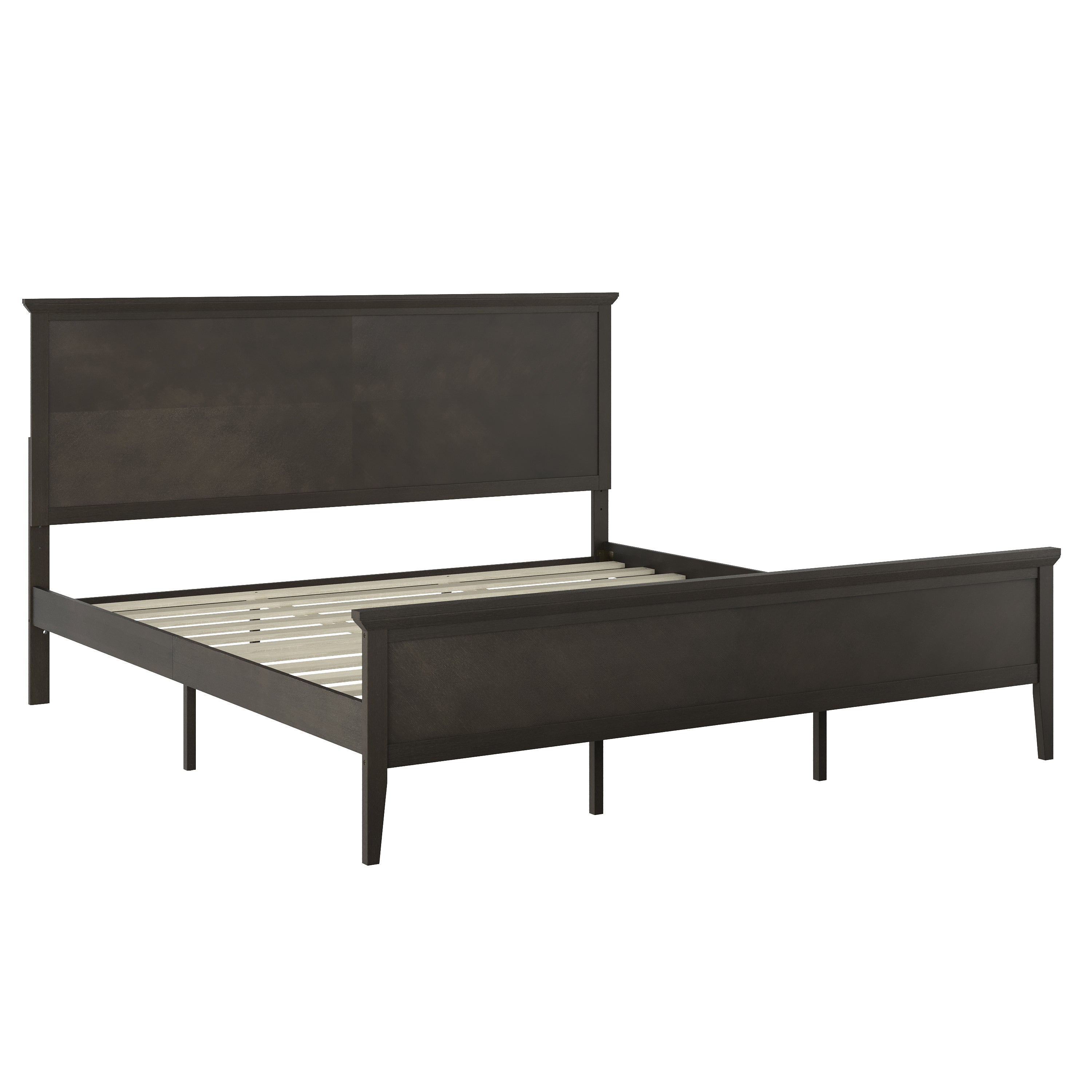 Fiona Dark Gray King Size Solid Wood Platform Bed Frame with Headboard, Footboard, and Slatted Bottom