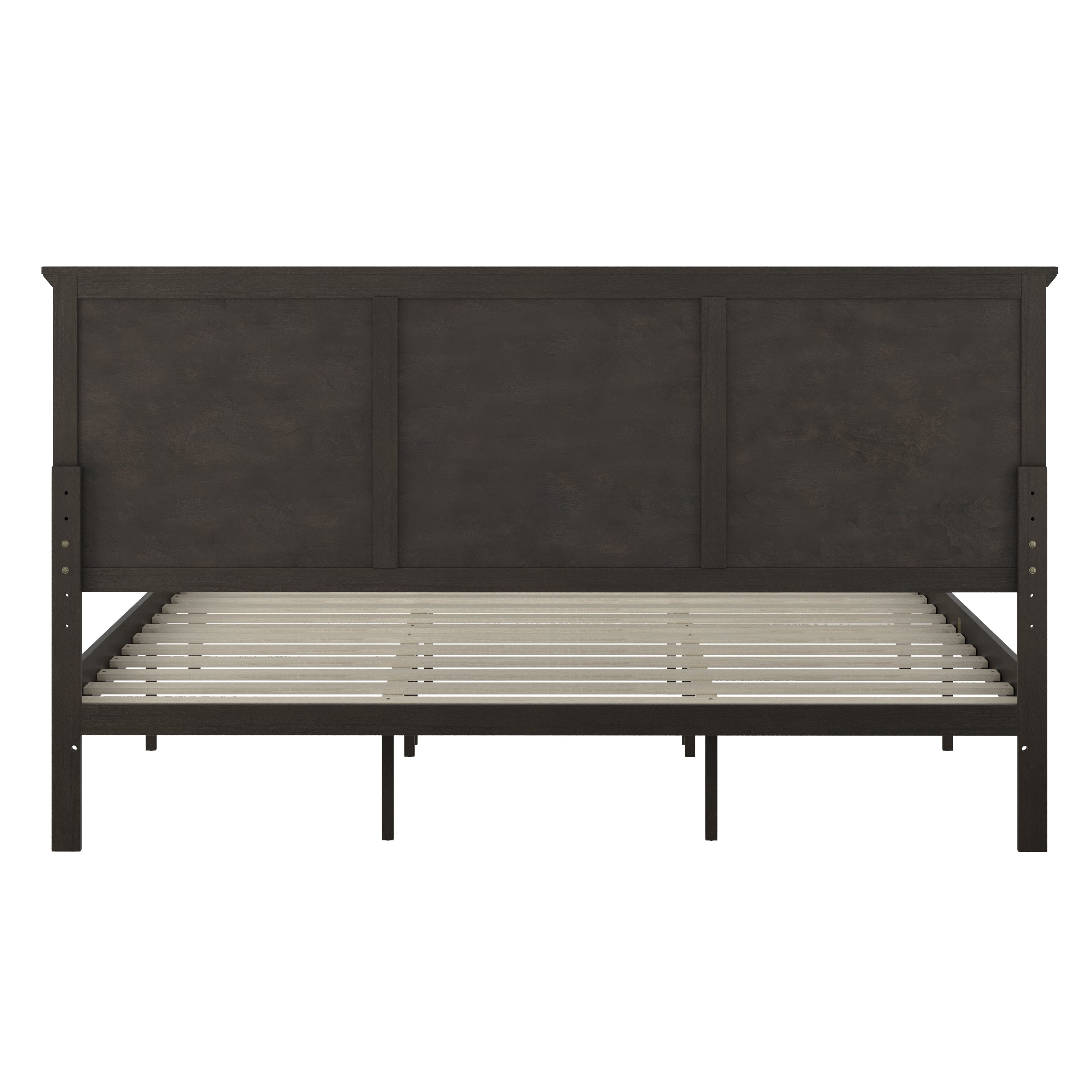 Fiona Dark Gray King Size Solid Wood Platform Bed Frame with Headboard, Footboard, and Slatted Bottom