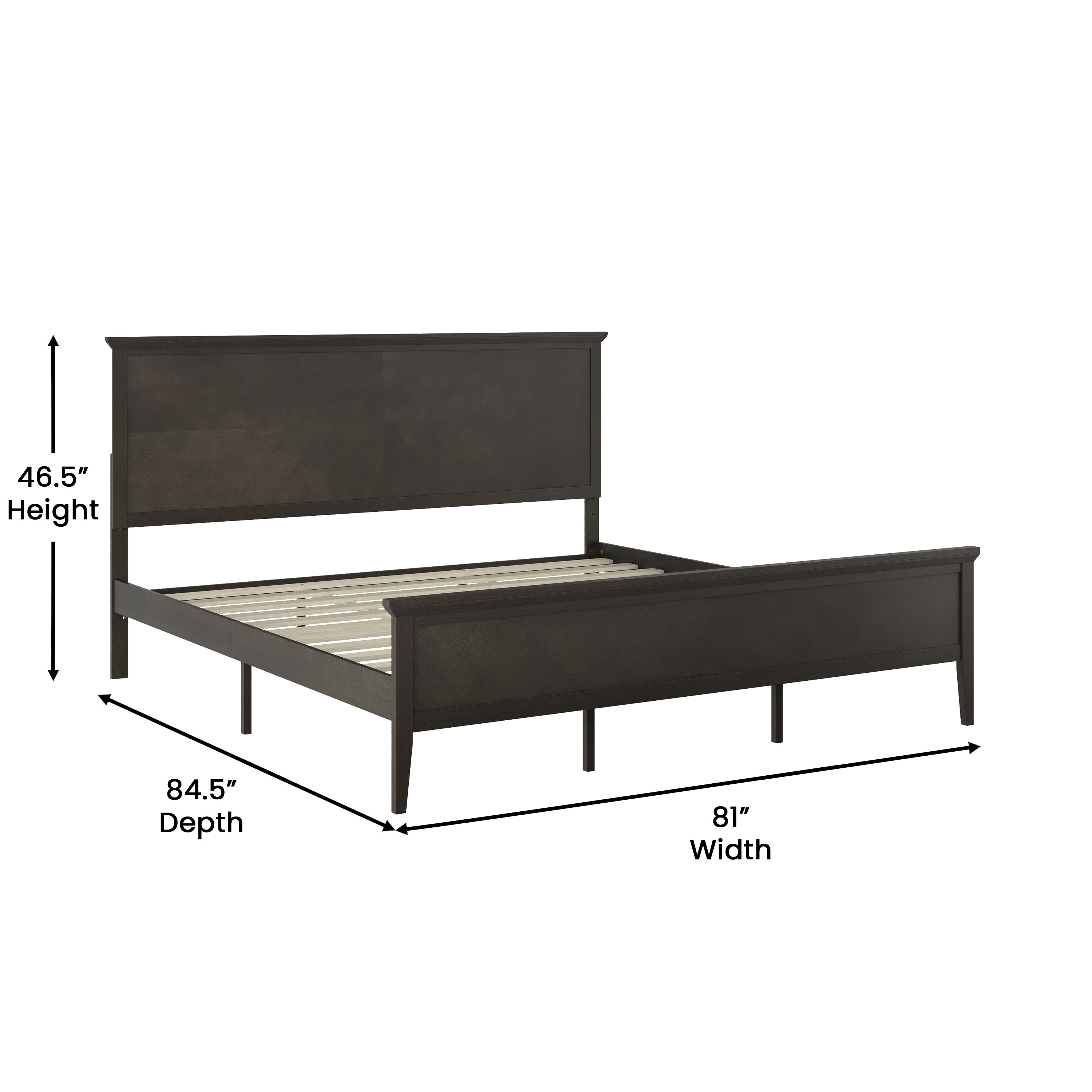 Fiona Dark Gray King Size Solid Wood Platform Bed Frame with Headboard, Footboard, and Slatted Bottom