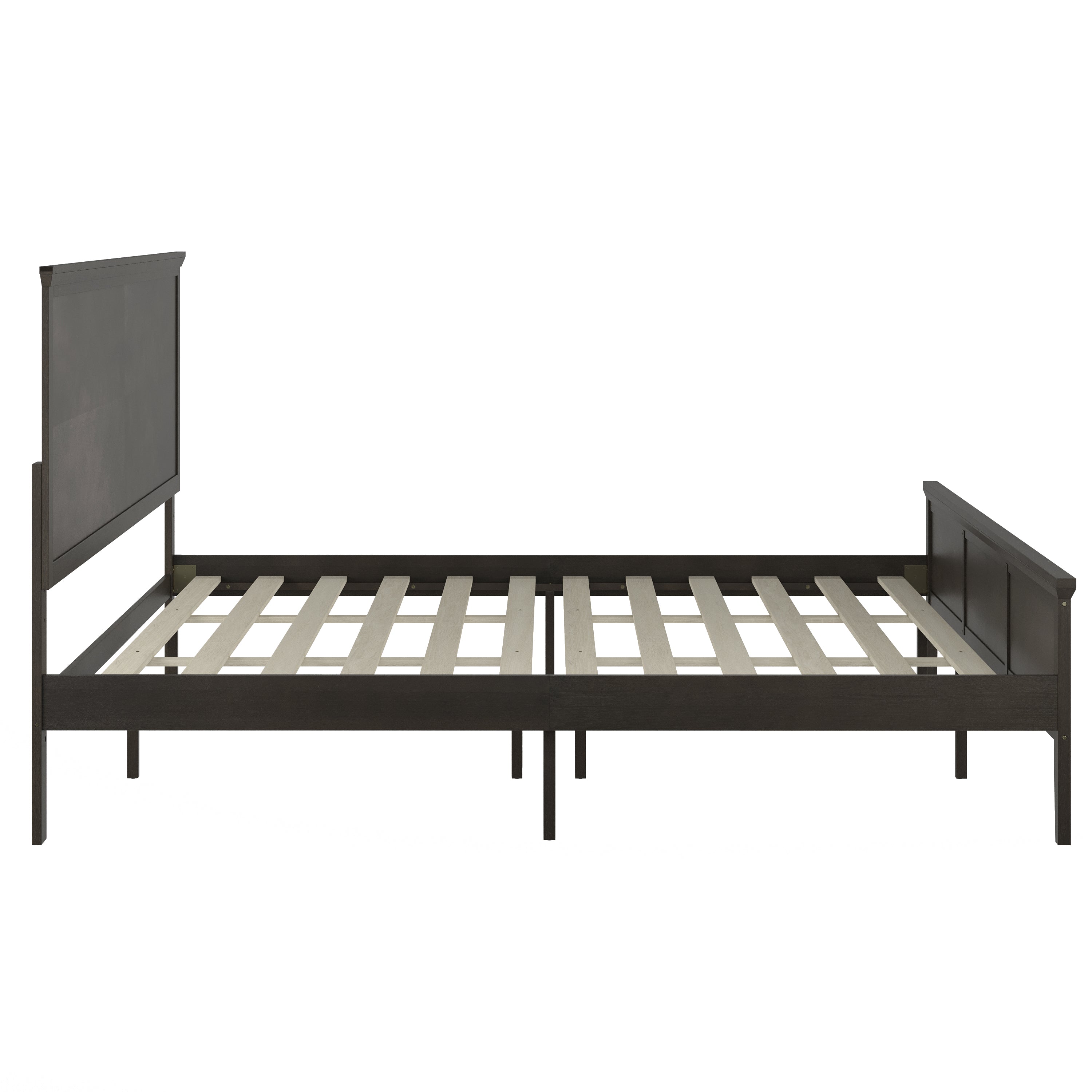 Fiona Dark Gray King Size Solid Wood Platform Bed Frame with Headboard, Footboard, and Slatted Bottom