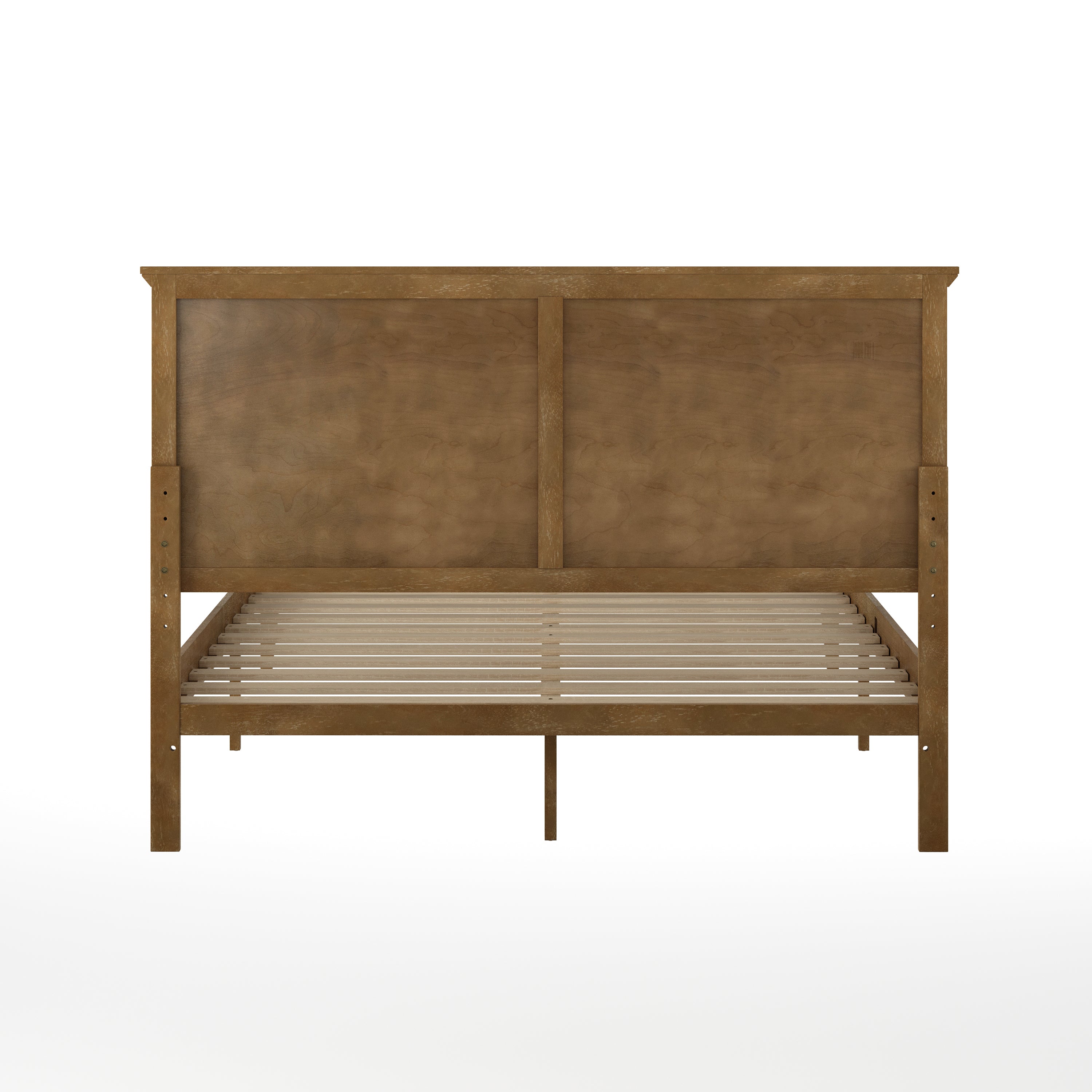 Fiona Light Brown Queen Size Solid Wood Platform Bed Frame with Headboard, Footboard, and Slatted Bottom